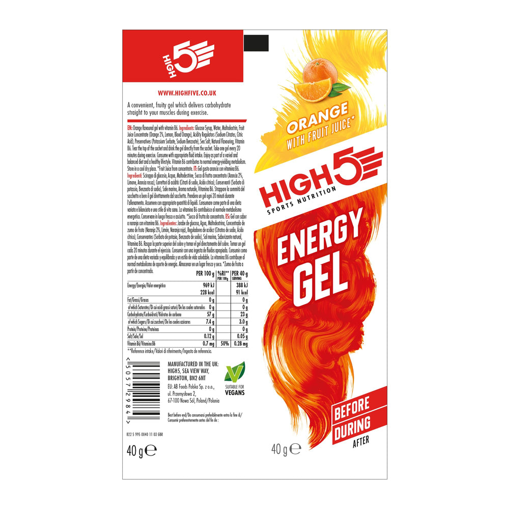 Nutritional facts panel for High5 Energy Gel