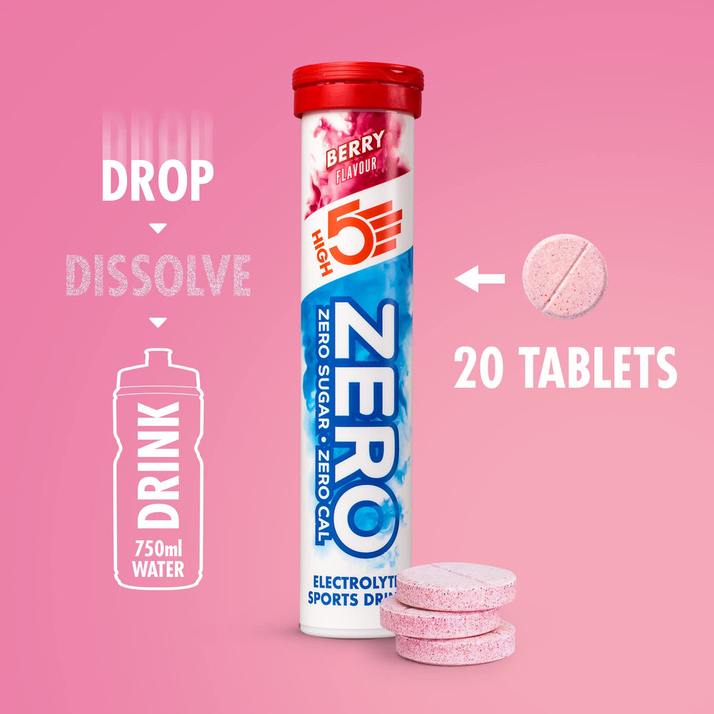 High5 Zero-Berry refreshing drink in a glass, ready for training sessions.