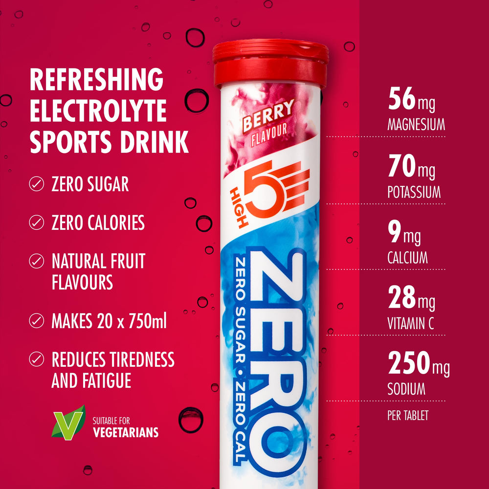 High5 Zero-Berry refreshing drink in a glass, ready for training sessions.