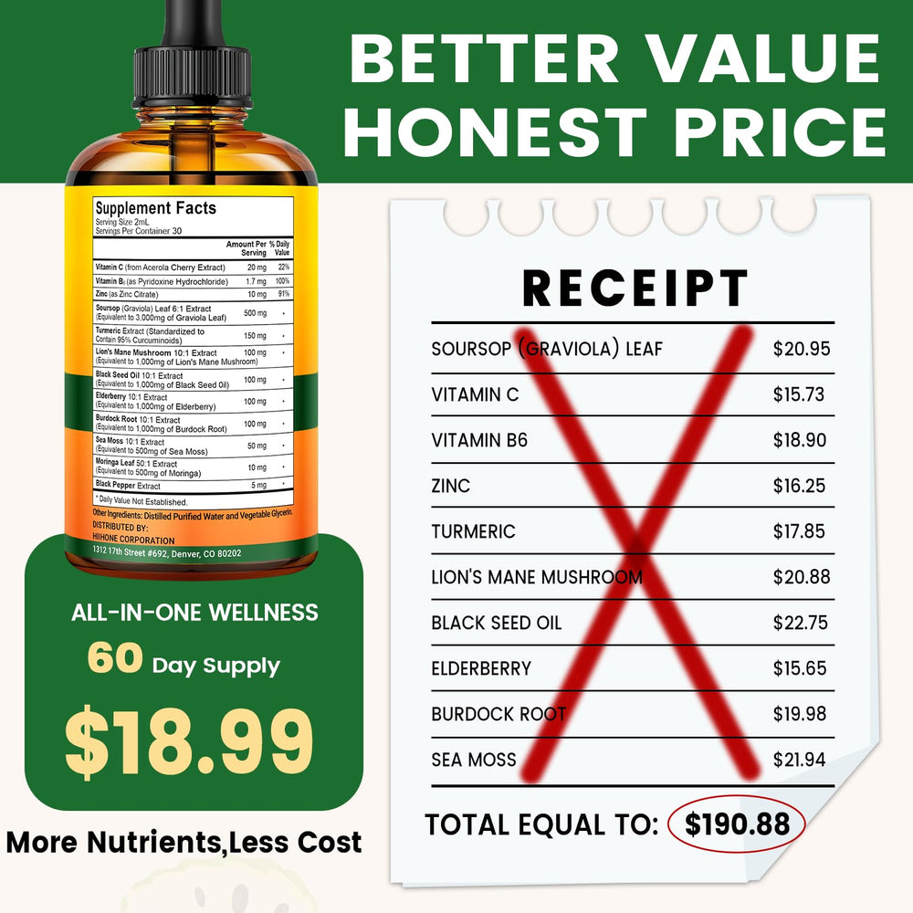 Ingredients collage featuring Sea Moss, Lion's Mane, and Turmeric