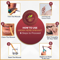 Using miswak: wet the tip and brush like a toothbrush