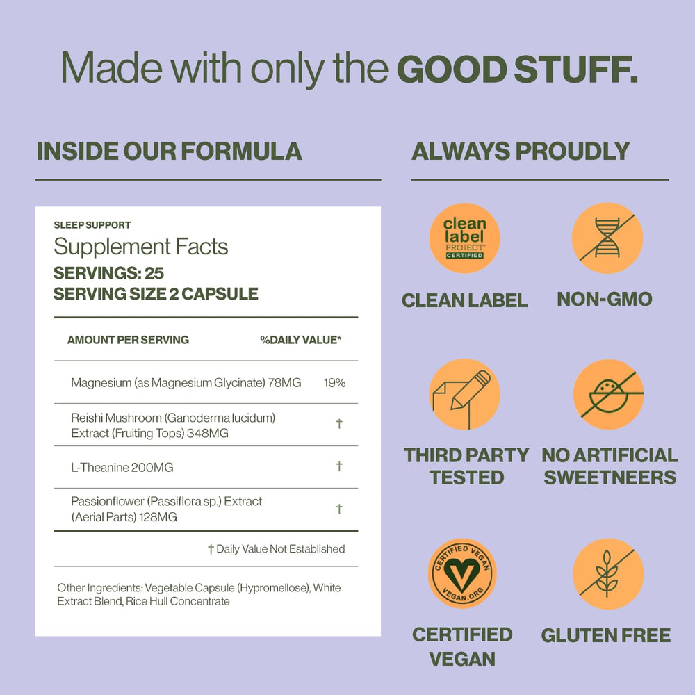 Nighttime bedroom scene suggesting non-drowsy sleep support