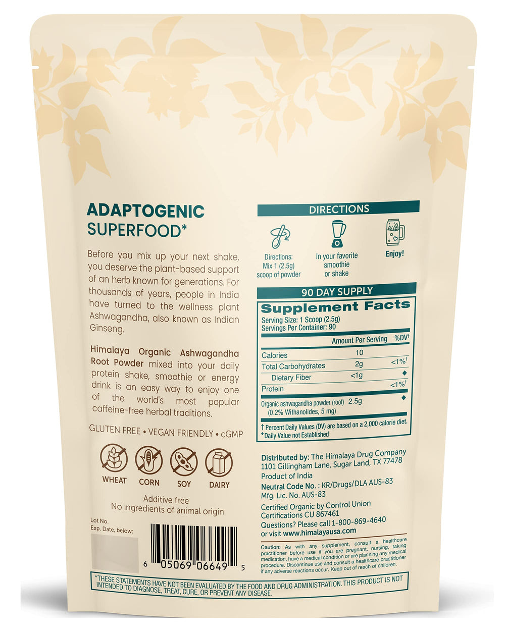 Himalaya Ashwagandha powder scoop dispensing into a glass for calm energy