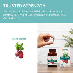 Himalaya Beet Root label confirms vegan, gluten-free guarantee and 60 capsules for ongoing support.
