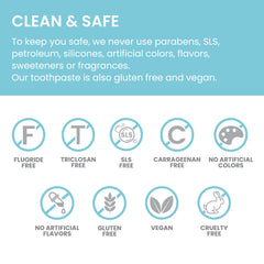 No artificial flavors or colors, fluoride-free and SLS-free badge