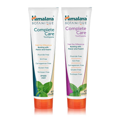 Close-up of Himalaya Botanique toothpaste tubes in Mint and Spearmint flavors