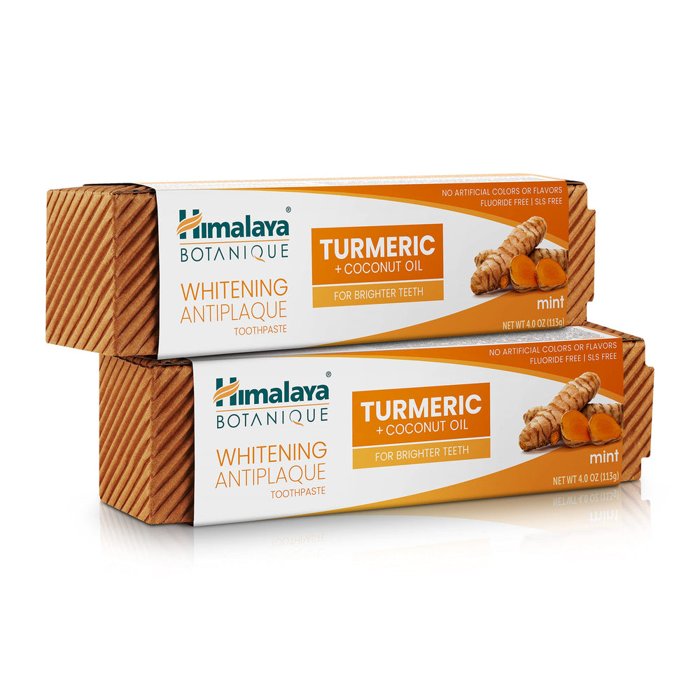 Front view of Himalaya Botanique Turmeric & Coconut Oil Whitening Antiplaque Toothpaste 2-pack (4 oz each)