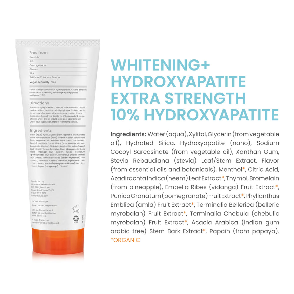 Close-up of toothpaste showing 10% nano hydroxyapatite