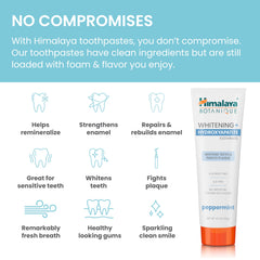 Ingredients panel featuring nano hydroxyapatite and herbal whitening formula