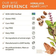 Himalaya HeartCare packaging shows vegan non GMO gluten free credentials