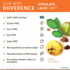Himalaya LeanCare packaging; vegan, non-GMO, gluten-free formula for dietary flexibility.
