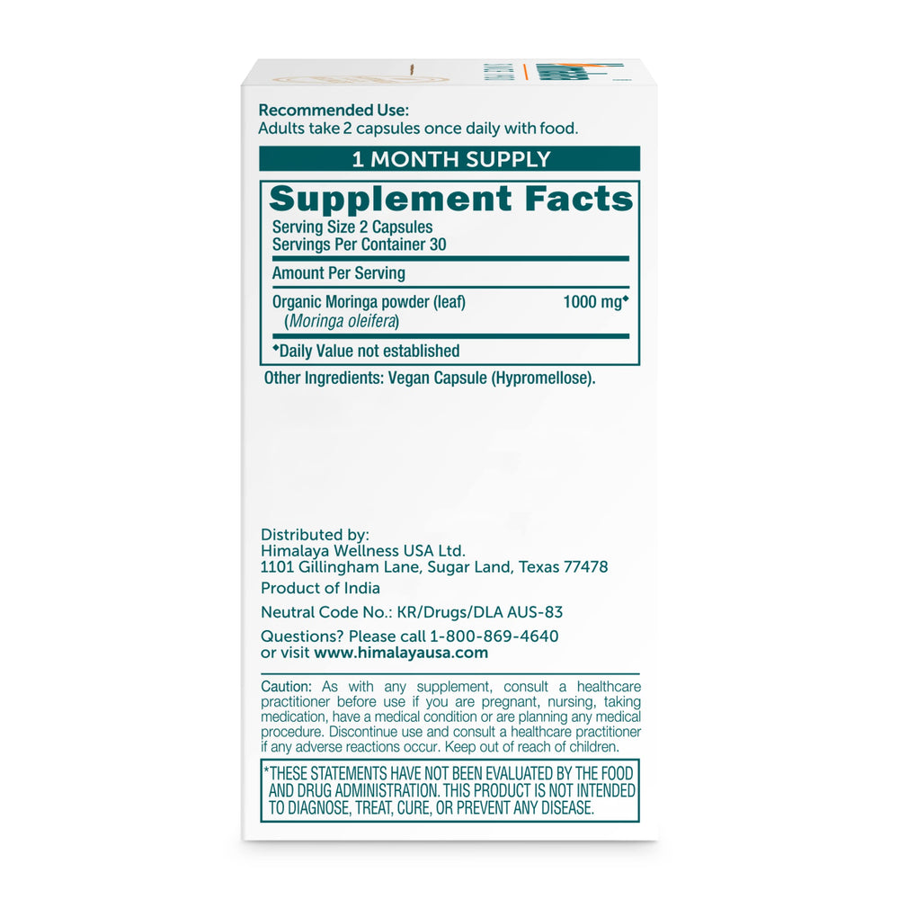 Close-up of Himalaya Moringa capsules