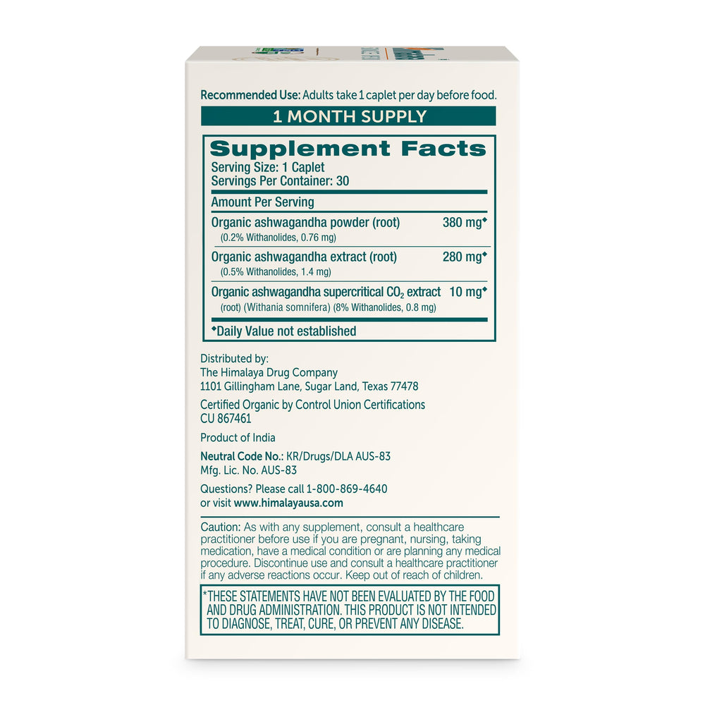 Himalaya Organic Ashwagandha label front with USDA Organic seal