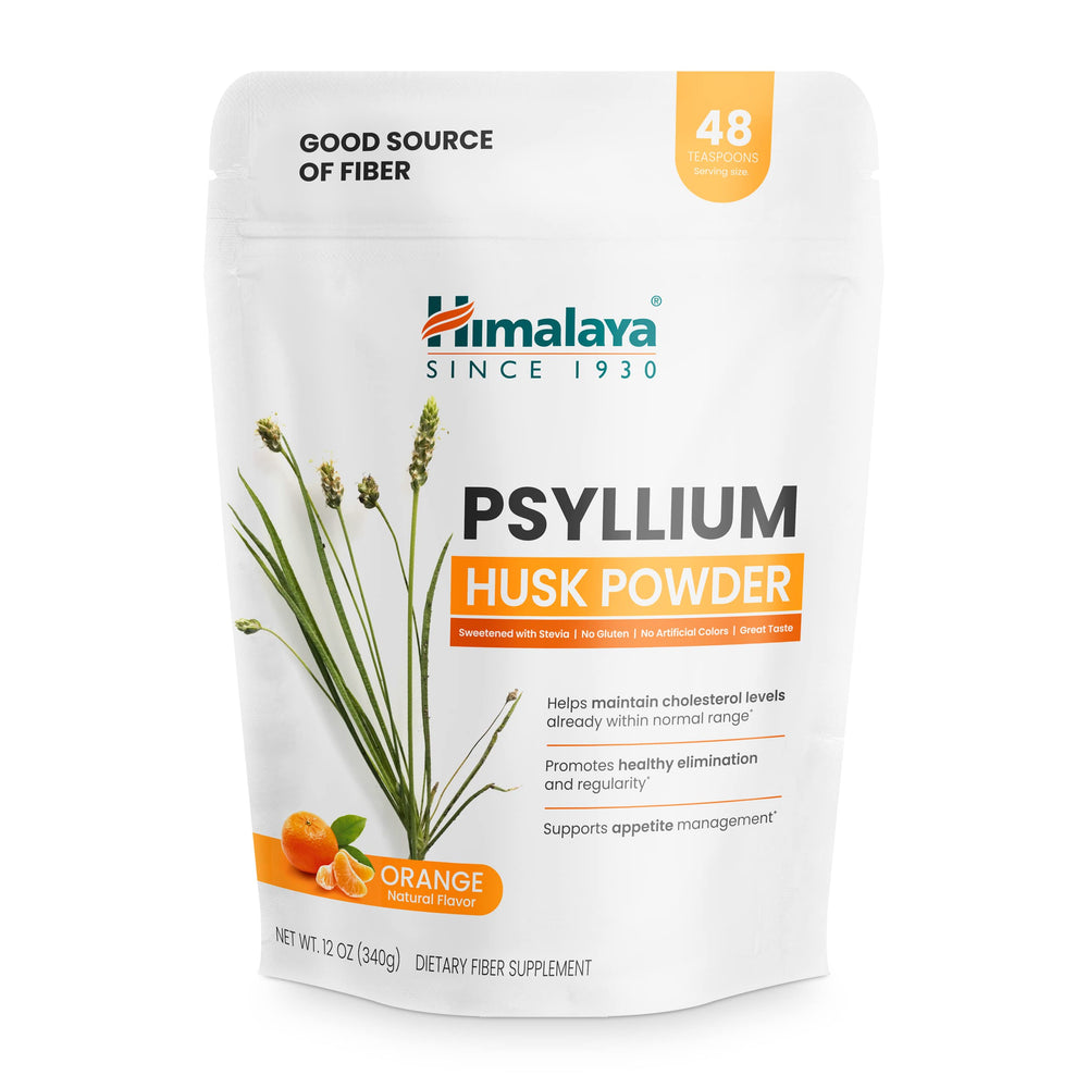 Front packaging of Himalaya Psyllium Husk Powder Orange flavor 12 oz
