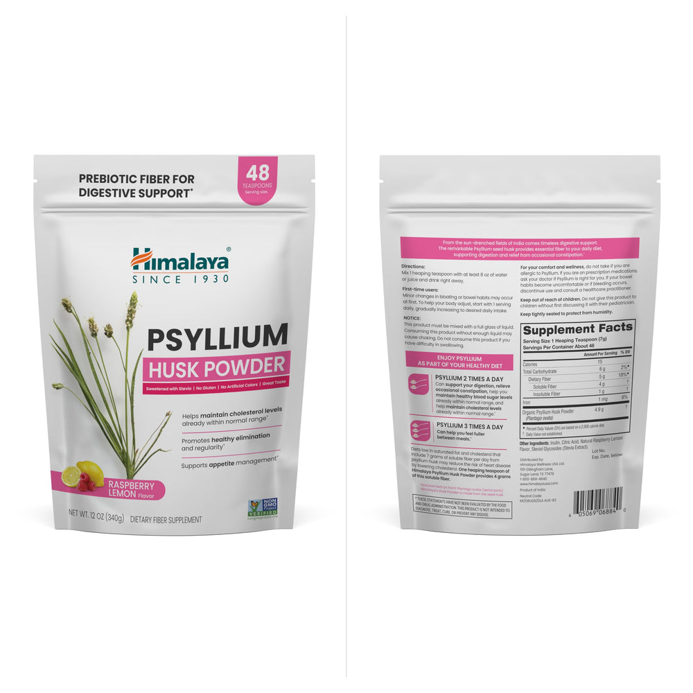 Glass of raspberry lemon flavored psyllium husk powder mixed with water