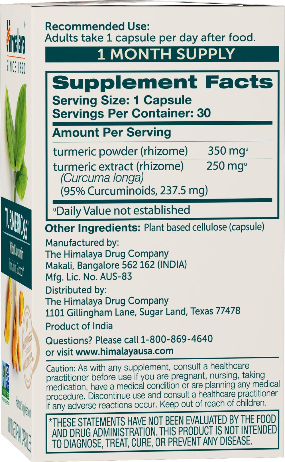 Himalaya Turmeric 95 capsules close-up