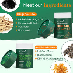 Gummies label highlighting Sea Moss 1600 mg and KSM-66 Ashwagandha