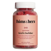 Front view of Hims & Hers Biotin Builder Gummy bottle in Wild Cherry flavor, 60 count