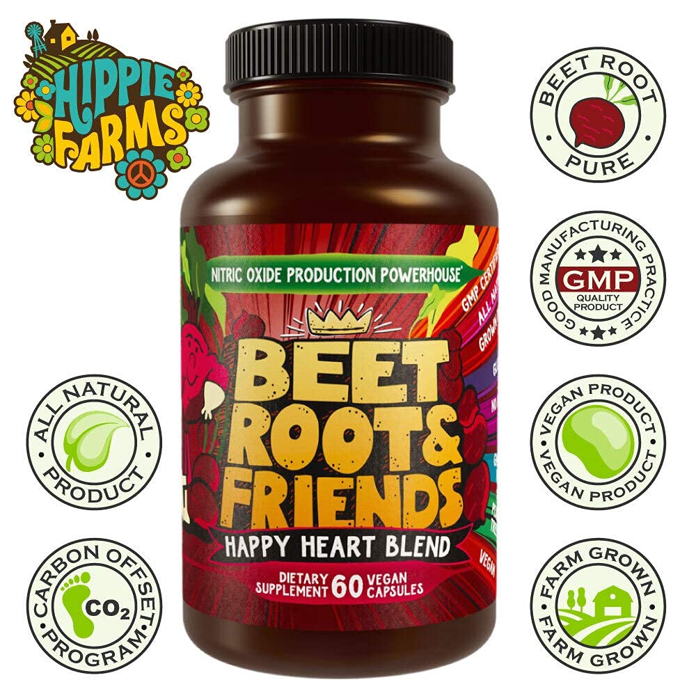 Front view of Hippie Farms Beet Root Capsules bottle on white