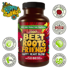 Front view of Hippie Farms Beet Root Capsules bottle on white