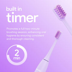 Built-in timer feature highlighted on the Purple HISMILE toothbrush