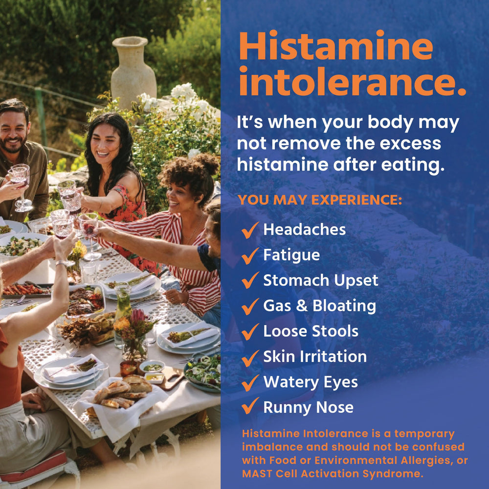 Graphic illustrating relief from histamine-related digestive symptoms