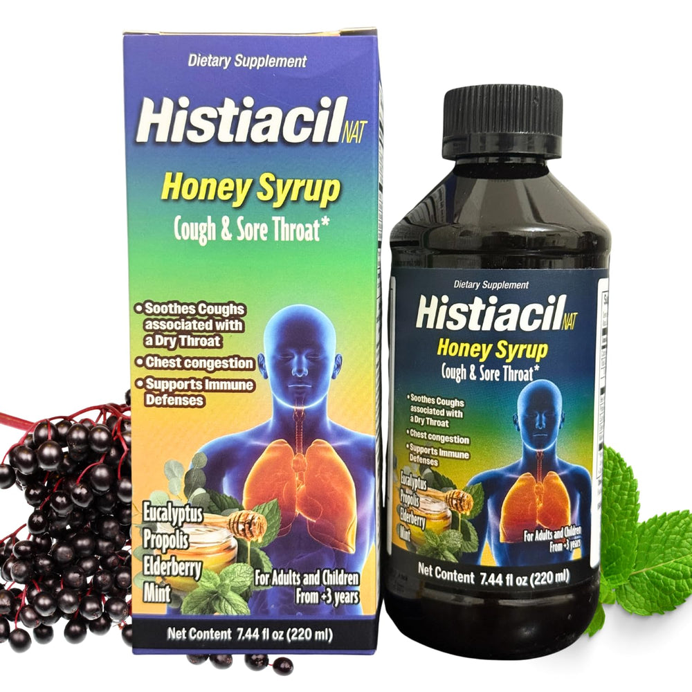 Front view of Histiacil NAT Honey Syrup bottle (7.44 fl oz)