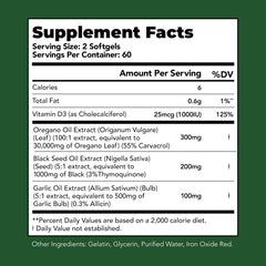 Small, easy-to-swallow softgels with oregano scent