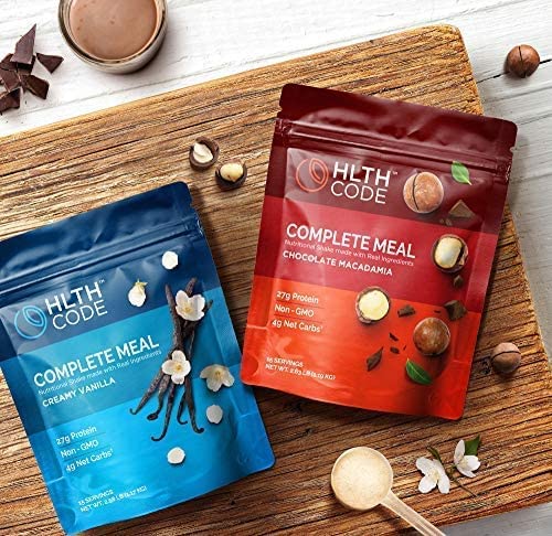HLTH CODE Complete Meal Replacement collagen glow close-up hints at skin and joint support possibilities.