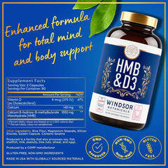 Close-up of HMB and Vitamin D3 capsules