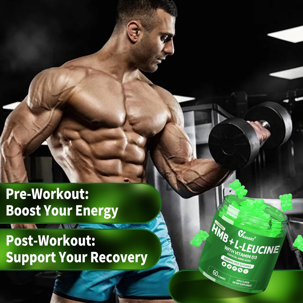 Close-up of HMB & L-Leucine gummies in Apple flavor