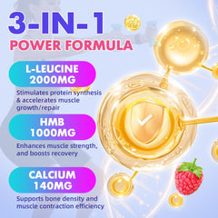 Nutrition and ingredients panel for HMB and L-Leucine gummies