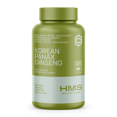 Front view of HMS Nutrition Korean Red Panax Ginseng 2000mg bottle – 120 vegan capsules