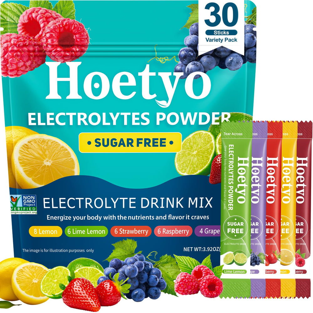 HOETYO lemon electrolyte packet for on-the-go hydration.