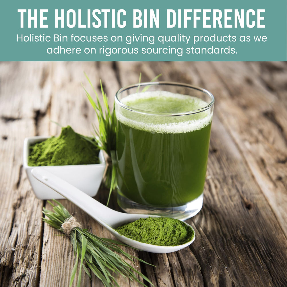 Giftable resealable pouch of Holistic Bin barley grass juice powder