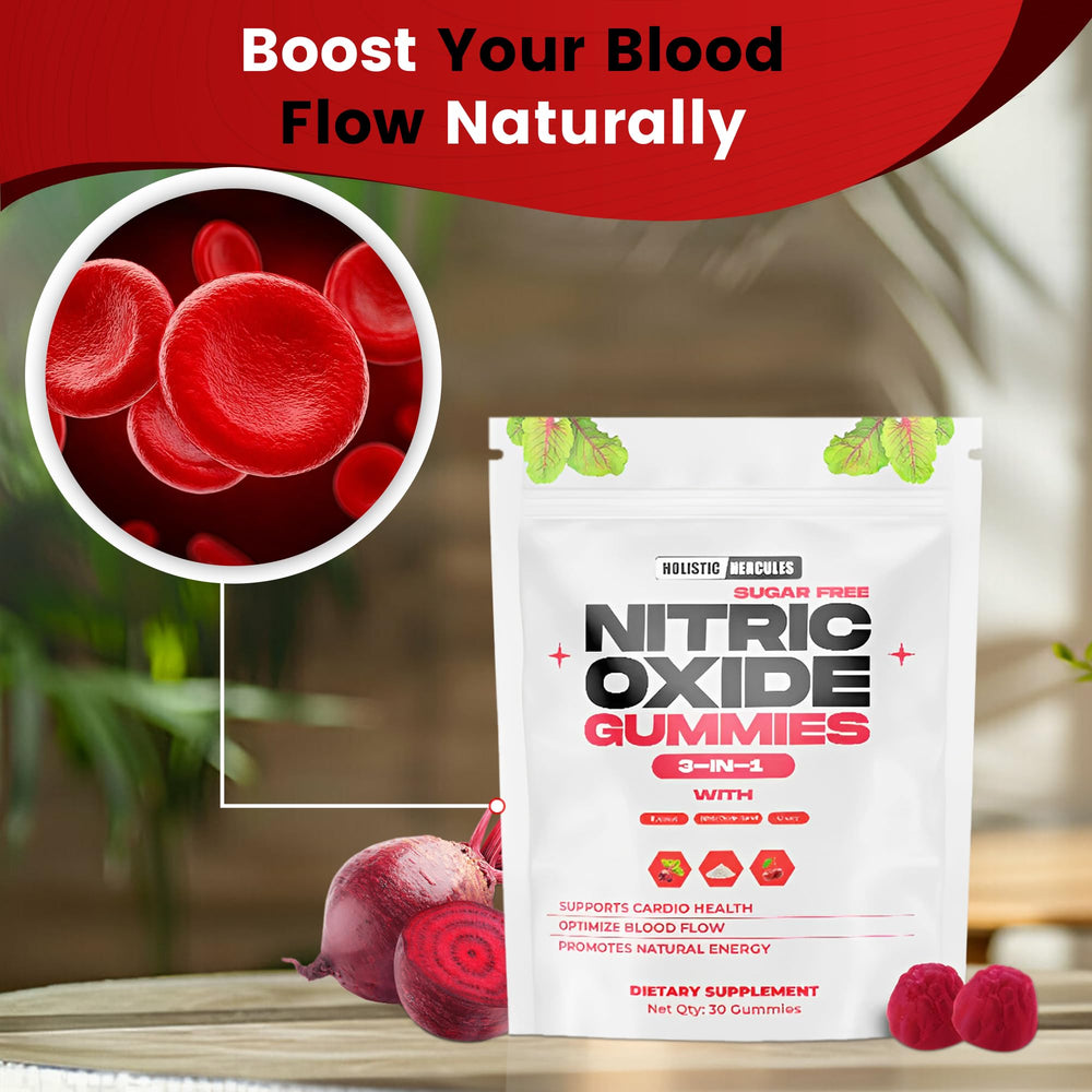 Holistic Hercules Nitric Oxide Gummies vegan label close-up communicates plant-based non-GMO choice