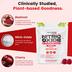 Holistic Hercules Nitric Oxide Gummies vegan label close-up communicates plant-based non-GMO choice