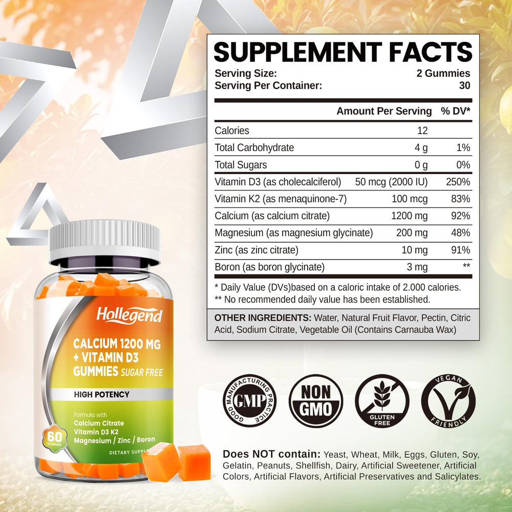 Calcium citrate gummies with magnesium glycinate, vitamin D3, vitamin K2, zinc and boron