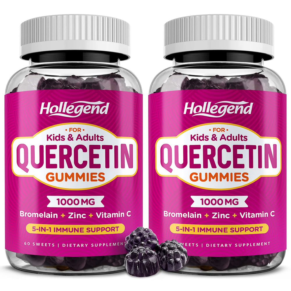 Front view of HOLLEGEND Quercetin Gummies bottle – 120 count vegan supplement