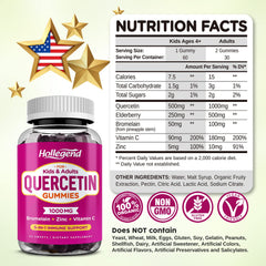 Graphic showing ingredients: quercetin, bromelain, elderberry, zinc and vitamin C