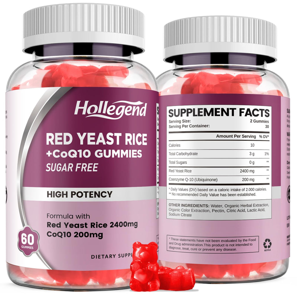 Front view of Hollgend Red Yeast Rice with CoQ10 Gummies bottle (120 count)