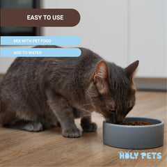 Close-up of Holy Pets L-Lysine powder container