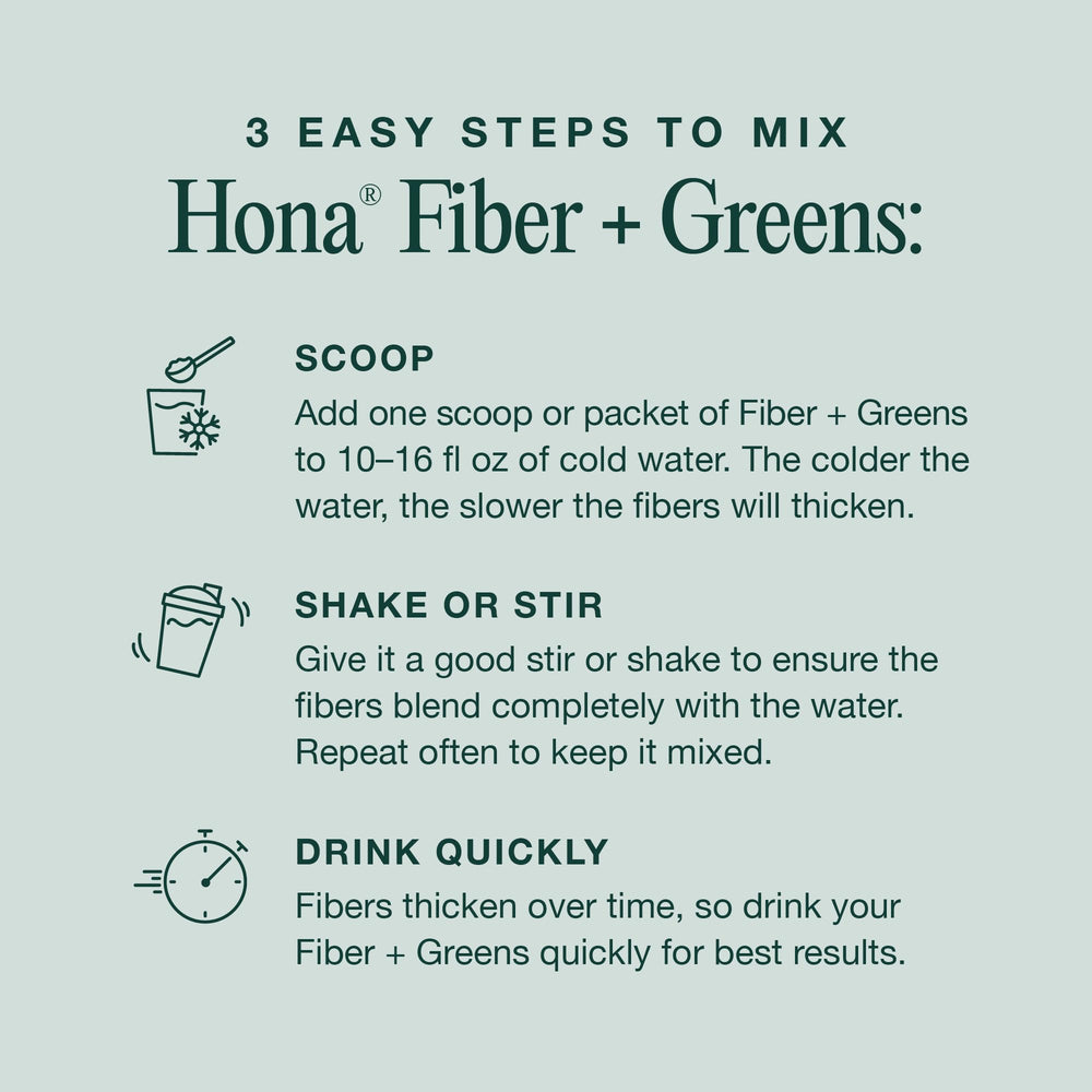 Hona Fiber + Greens packaging showing 30 servings