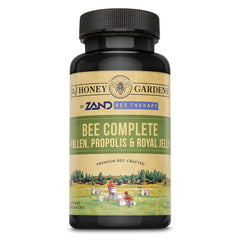 Honey Gardens Bee Pollen, Royal Jelly & Propolis Capsules bottle label