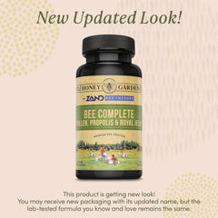 Close-up of Honey Gardens capsules with packaging showing 90 count