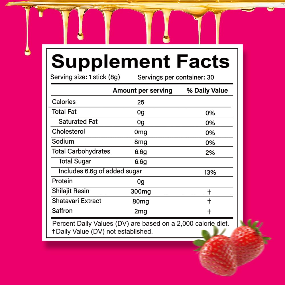 Single Shilajit honey stick with strawberry flavor for women