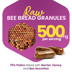 Close-up of Bee Bread capsules in a glass container