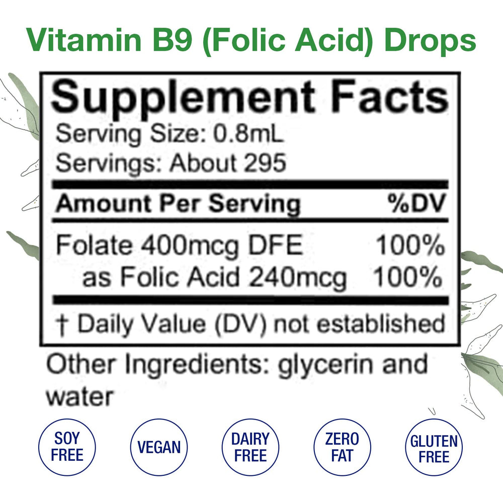 Nutritional information and ingredients for HoneyCombs Vitamin B9 Liquid Drops