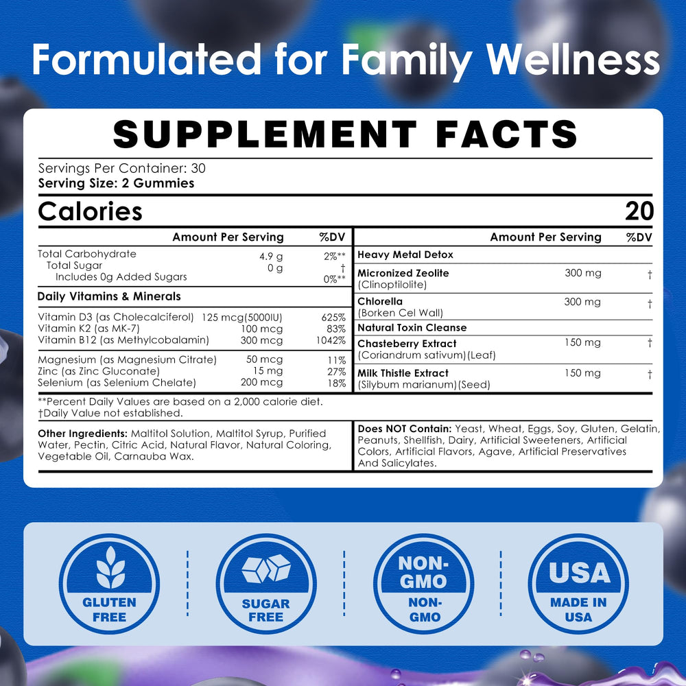 HONVOVAEY Zeolite Detox gummies blueberry flavor makes daily wellness tasty and convenient.