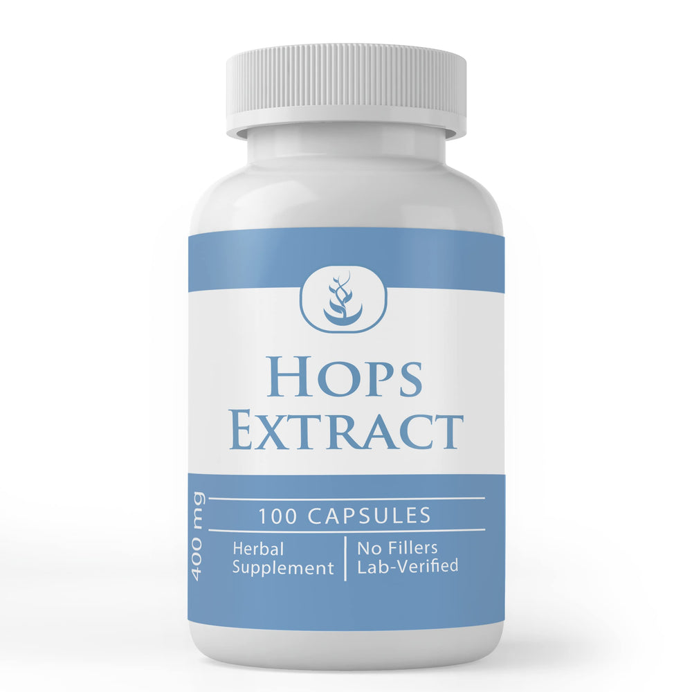 Hops extract capsules bottle close-up